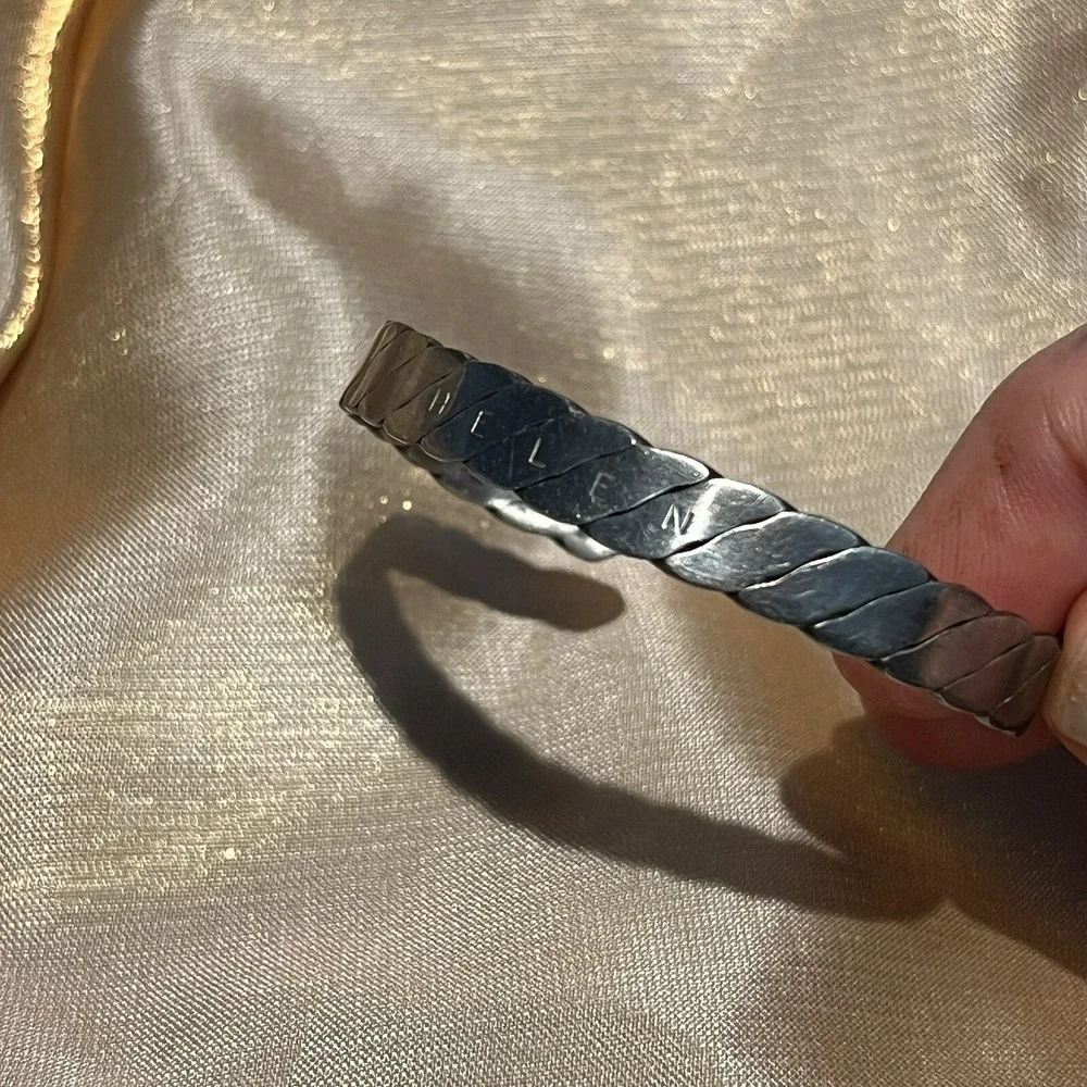 Kids Classic Braided Cuffs Silver Etched (HELEN) Everyday Bracelet Stackable
